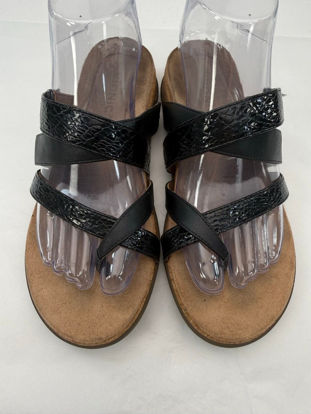 Vionic Anelle Black Leather Snake Embossed Orthotic Sandals Size‎ 6.5